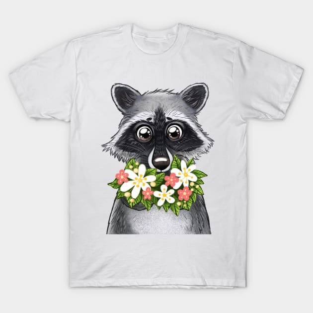 Raccoon with flowers T-Shirt by artbyanny